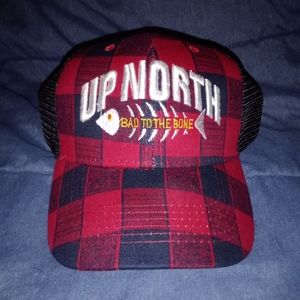 UP NORTH Bad To The Bone Fishing Snapback Trucker Hat Adjustable NWOT New